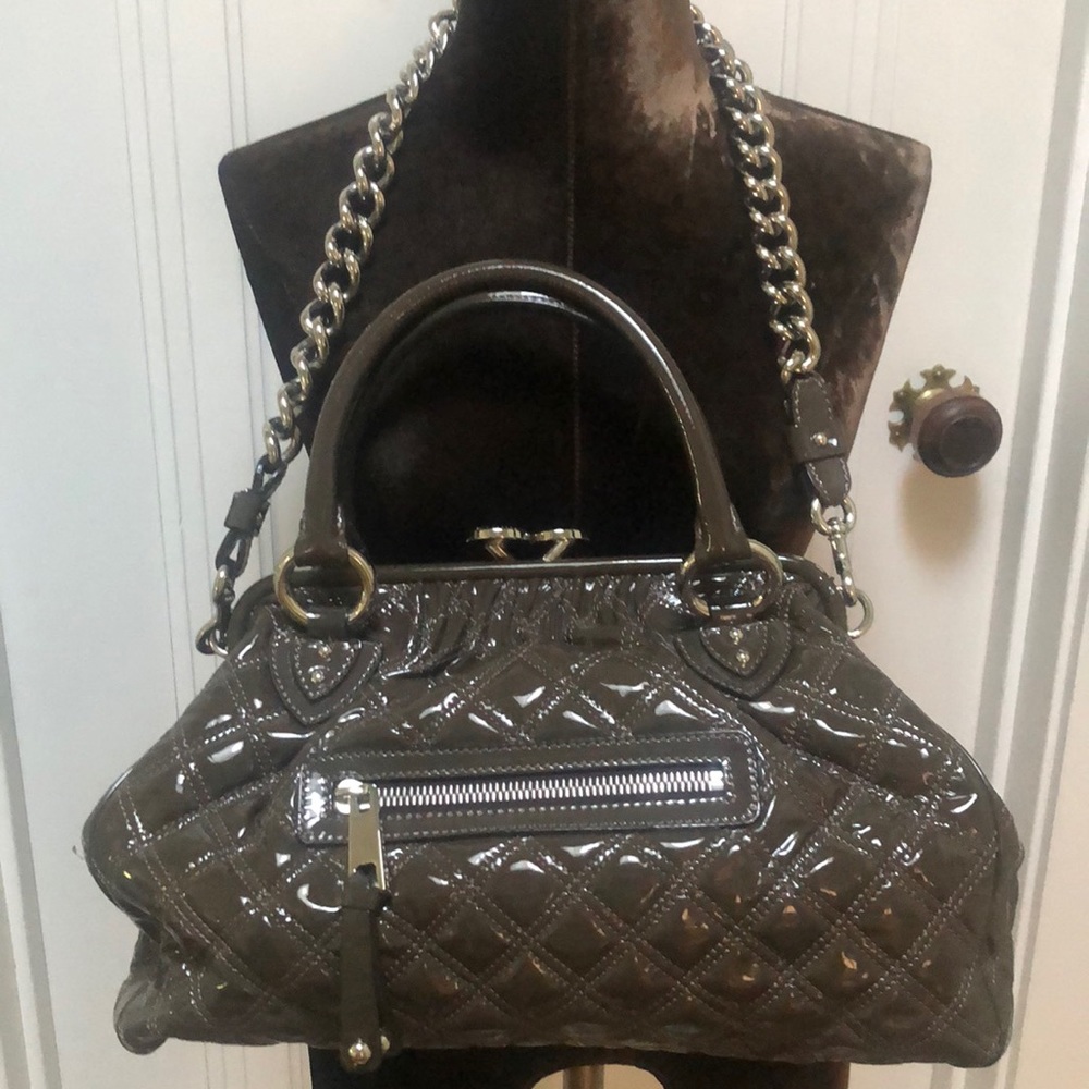 Marc Jacobs Stam Bag Gray Quilted Patent Leather